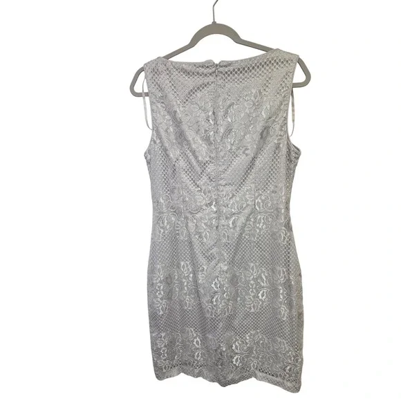 Jessica‎ Howard Lace Sheath Dress Silver Sleeveless Party Wedding Guest Size 14 - Picture 2 of 6